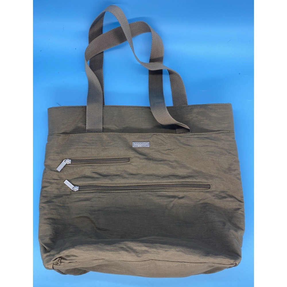 Baggallini‎ Vinyl Shoulder Tote Bag Carry On Travel Bag Laptop Bag Taupe